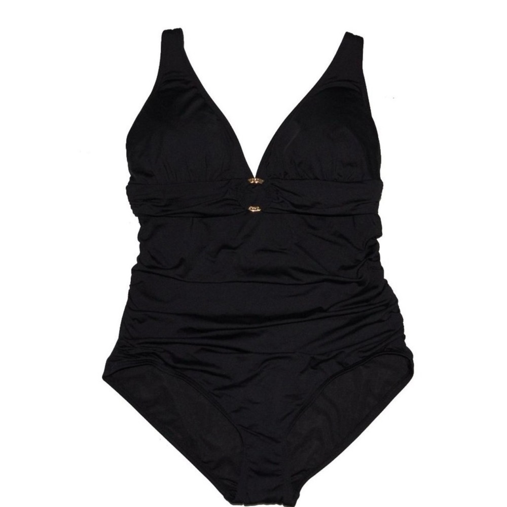 Michael Kors O-Ring Black One-Piece Women's Swimsuit - Classic V-Neck
